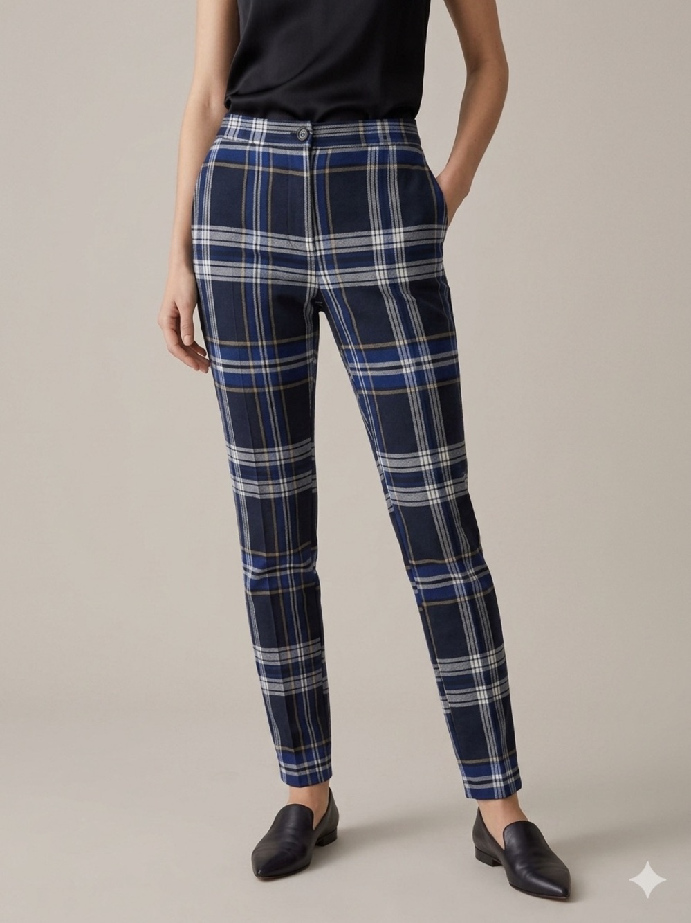 Free People Carnaby Plaid Pants Blue Combo 4 Skinny Modern Prep Retro